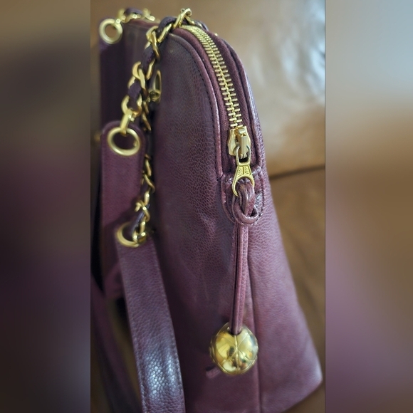 Chanel Caviar Leather CC Tote Bag Burgundy Vintage - Picture 3 of 12